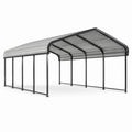 Abri double pour voiture 600 × 600 × 300 cm, acier anthracite et toiture inclinée en polycarbonate gris