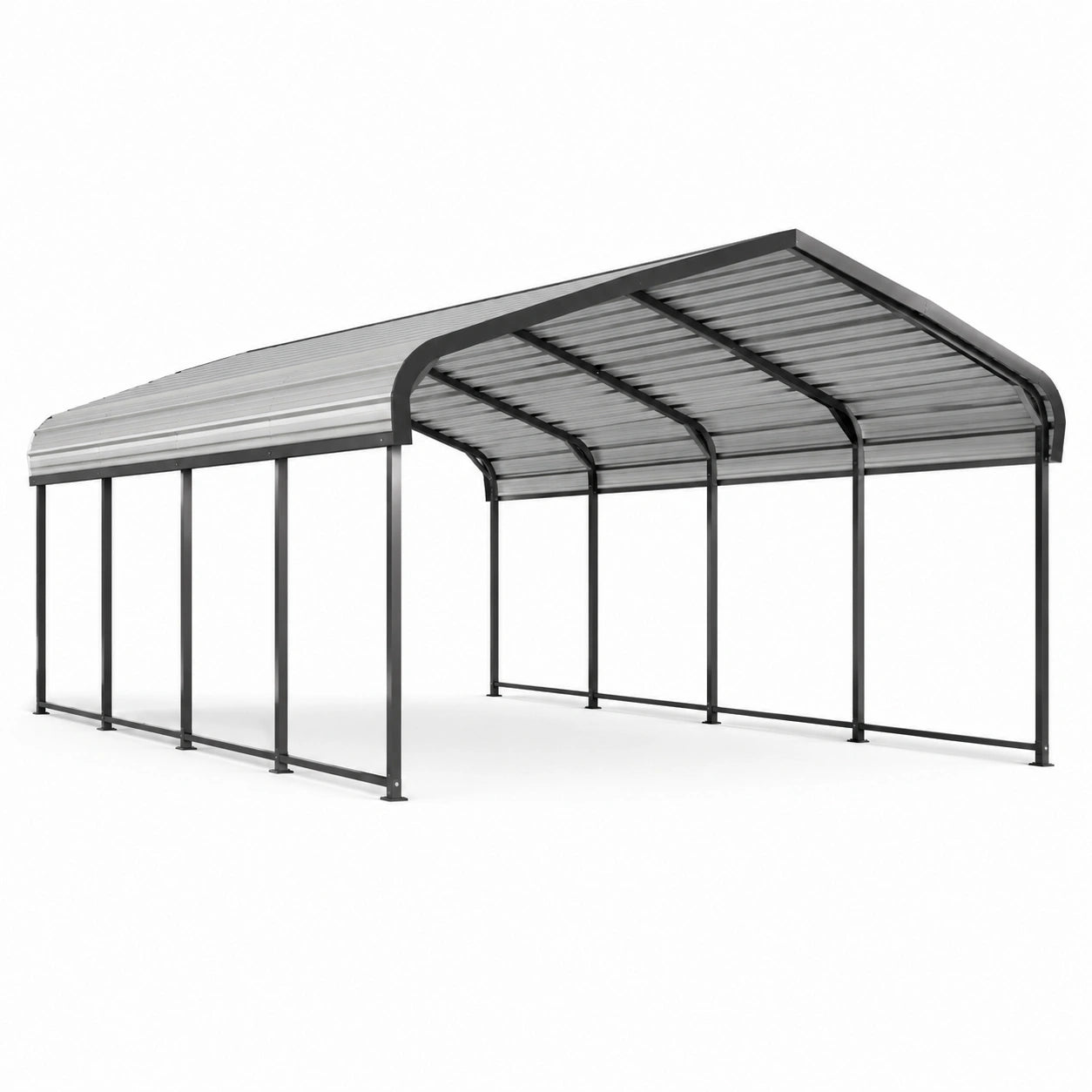 Abri double pour voiture 600 × 600 × 300 cm, acier anthracite et toiture inclinée en polycarbonate gris