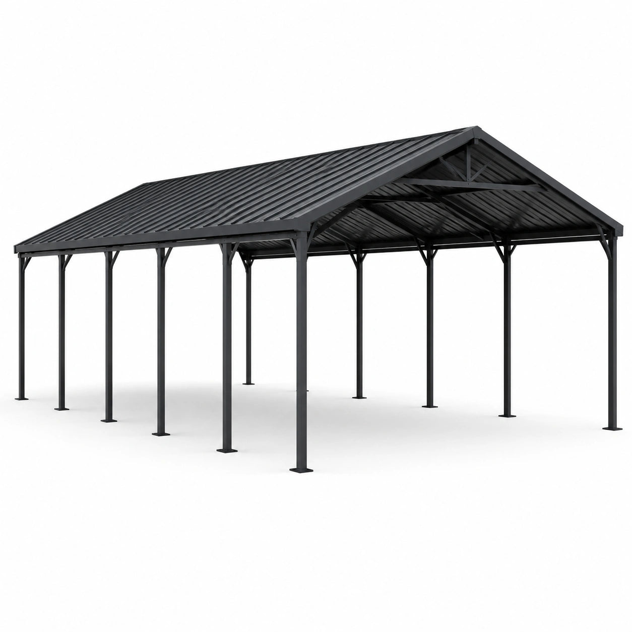 Pergola de jardin en acier noir à double toiture rigide, 600 × 600 × 310 cm