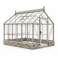 Serre de jardin en aluminium beige avec panneaux transparents et soubassement gris, 310 × 250 × 250 cm