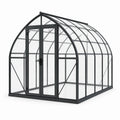Serre de jardin en aluminium noir et polycarbonate transparent avec toit arrondi et double porte, 250 × 190 × 210 cm