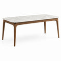 Table à manger contemporaine 180 × 90 × 75 cm, céramique blanche effet marbre et bois brun