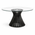 Table ronde en verre transparent et bois noir, Ø 140 × H 76 cm, style contemporain