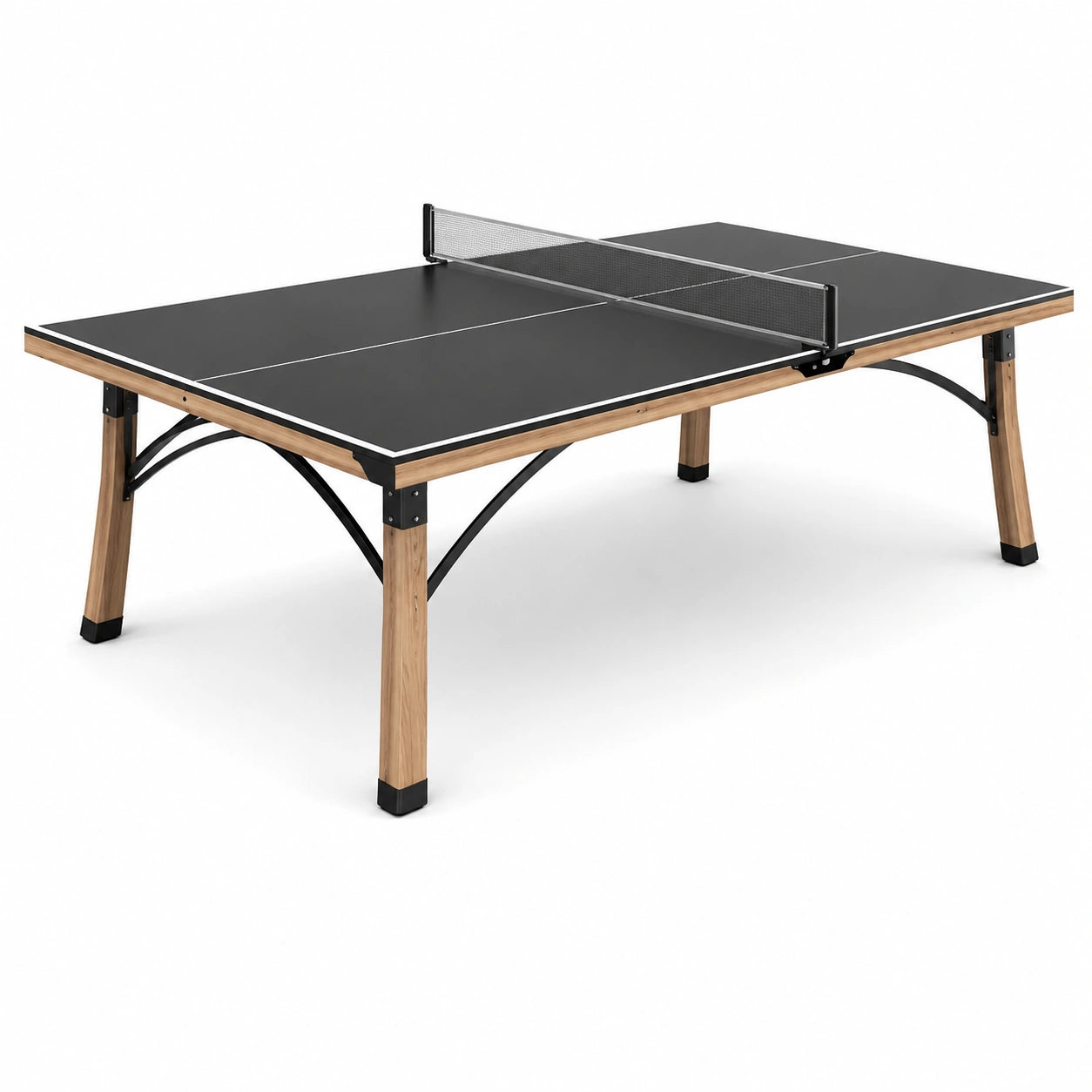 Table de tennis de table d'intérieur noire 274 × 152,5 × 76 cm avec pieds effet bois et filet inclus