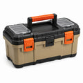 Boîte à outils portable en plastique rigide avec compartiments, 50 × 26 × 25 cm, beige, noire et orange