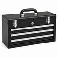 Caisse à outils verrouillable en acier noir et argenté, 3 tiroirs, 51 × 22 × 35 cm