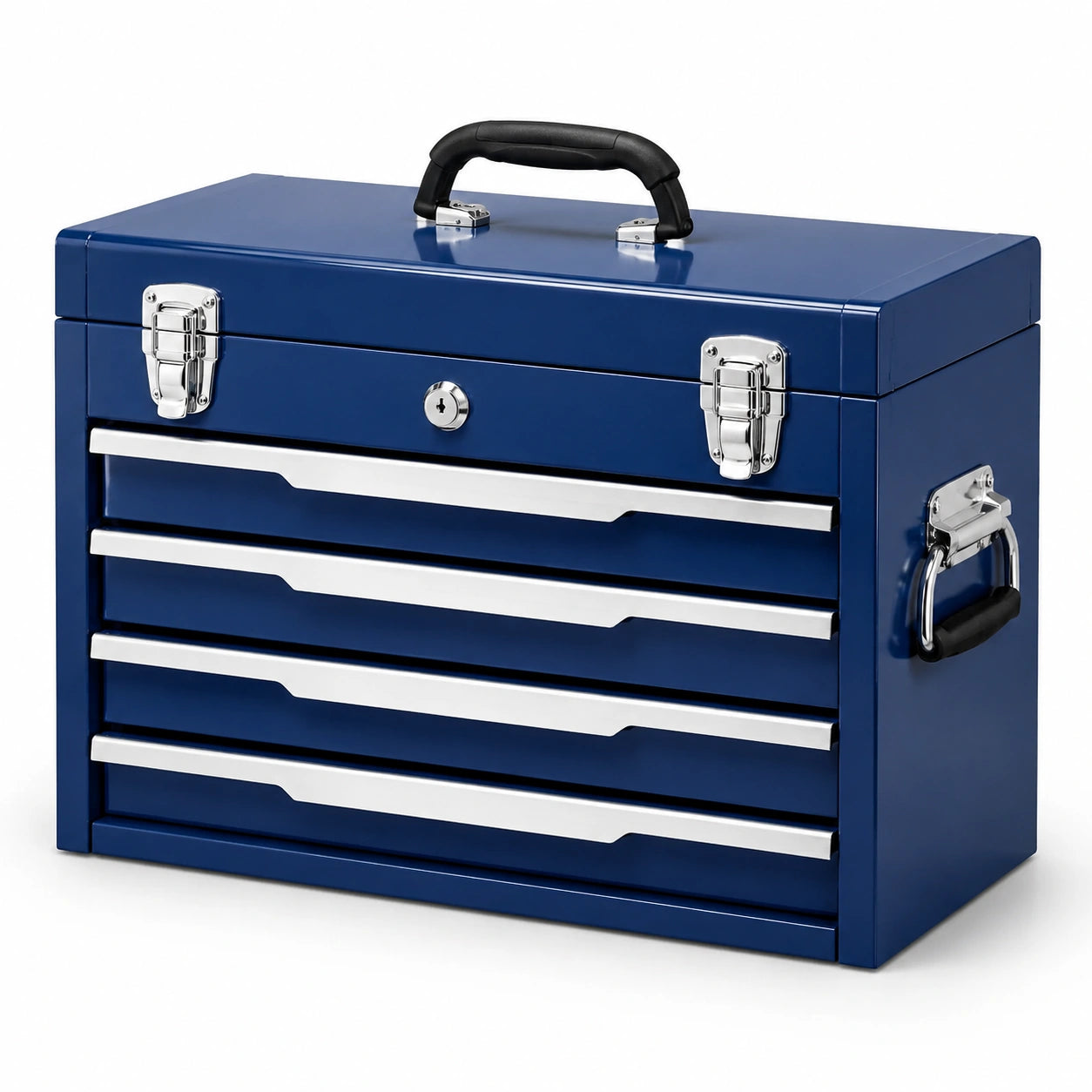 Coffre à outils verrouillable en acier bleu à 4 tiroirs, 51 × 22 × 40 cm