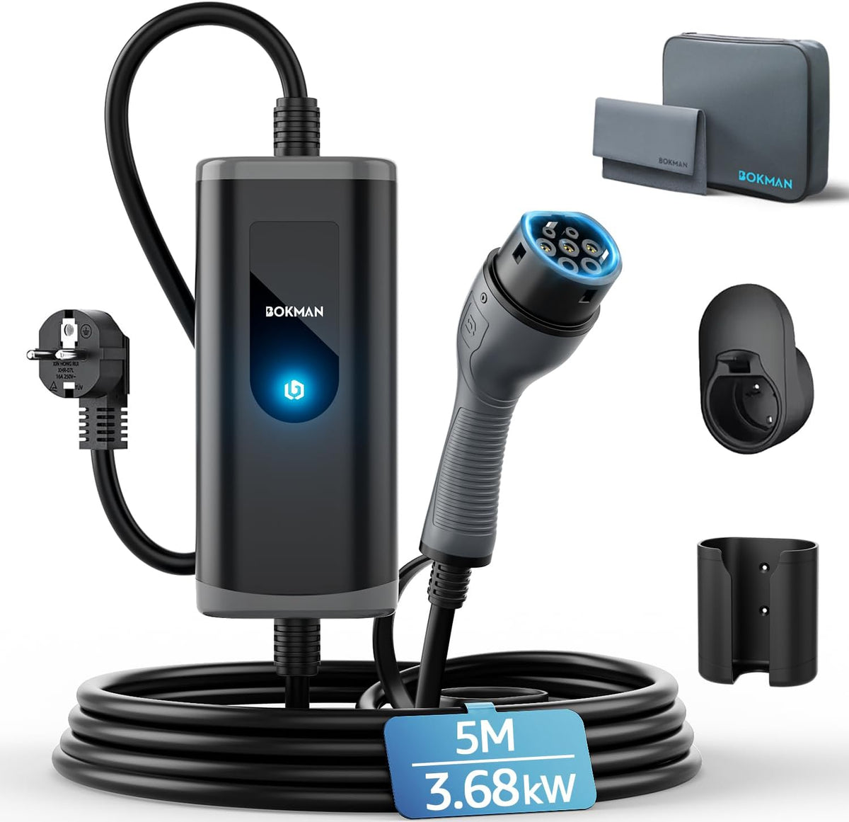 bokman Chargeur Voiture Electrique Type 2-3,7kW Portable EVSE