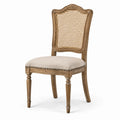 Chaise en bois brun patiné avec dossier en cannage naturel et assise beige, 50 × 58 × 98 cm