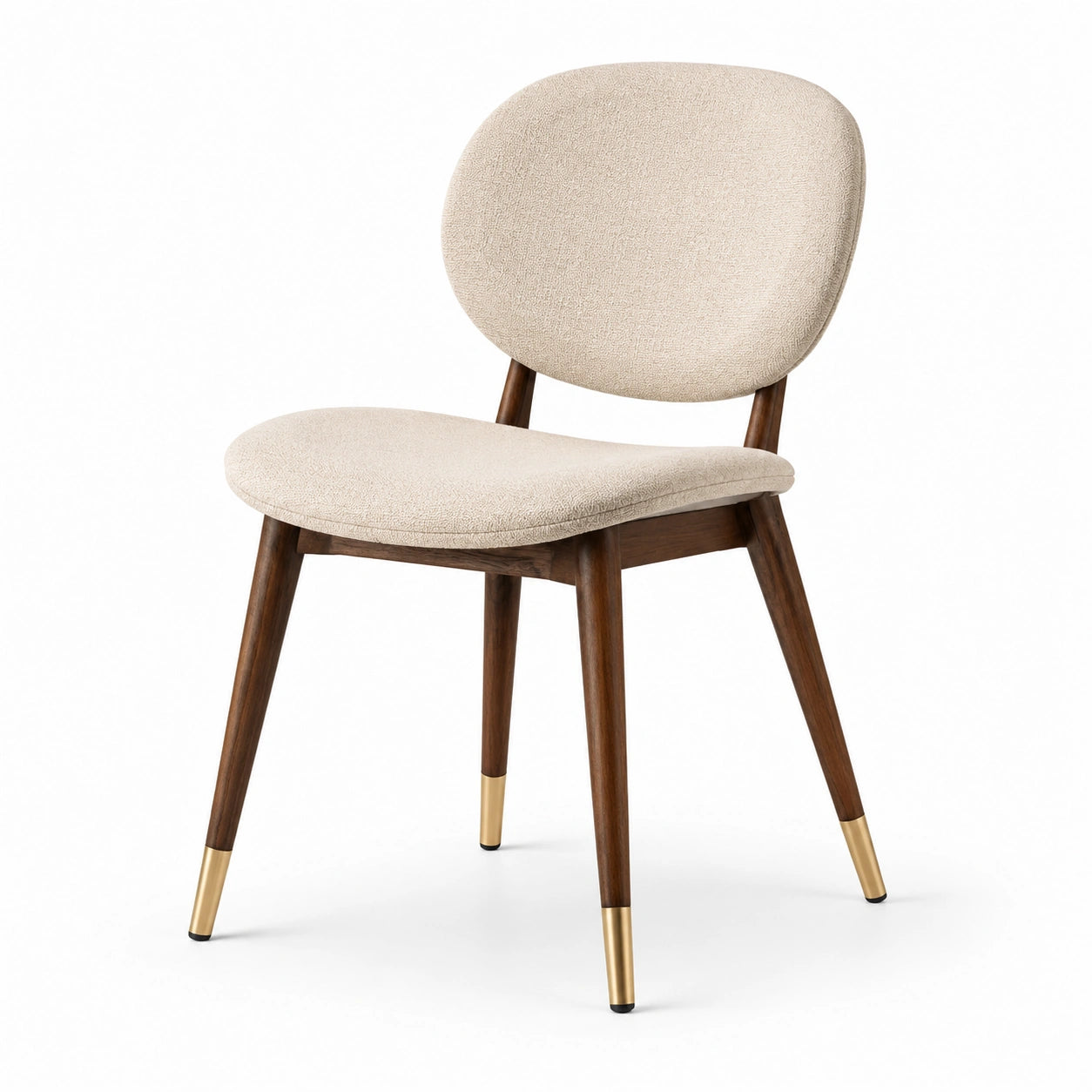 Chaise moderne en tissu bouclé beige, bois brun et métal doré, 50 × 55 × 82 cm