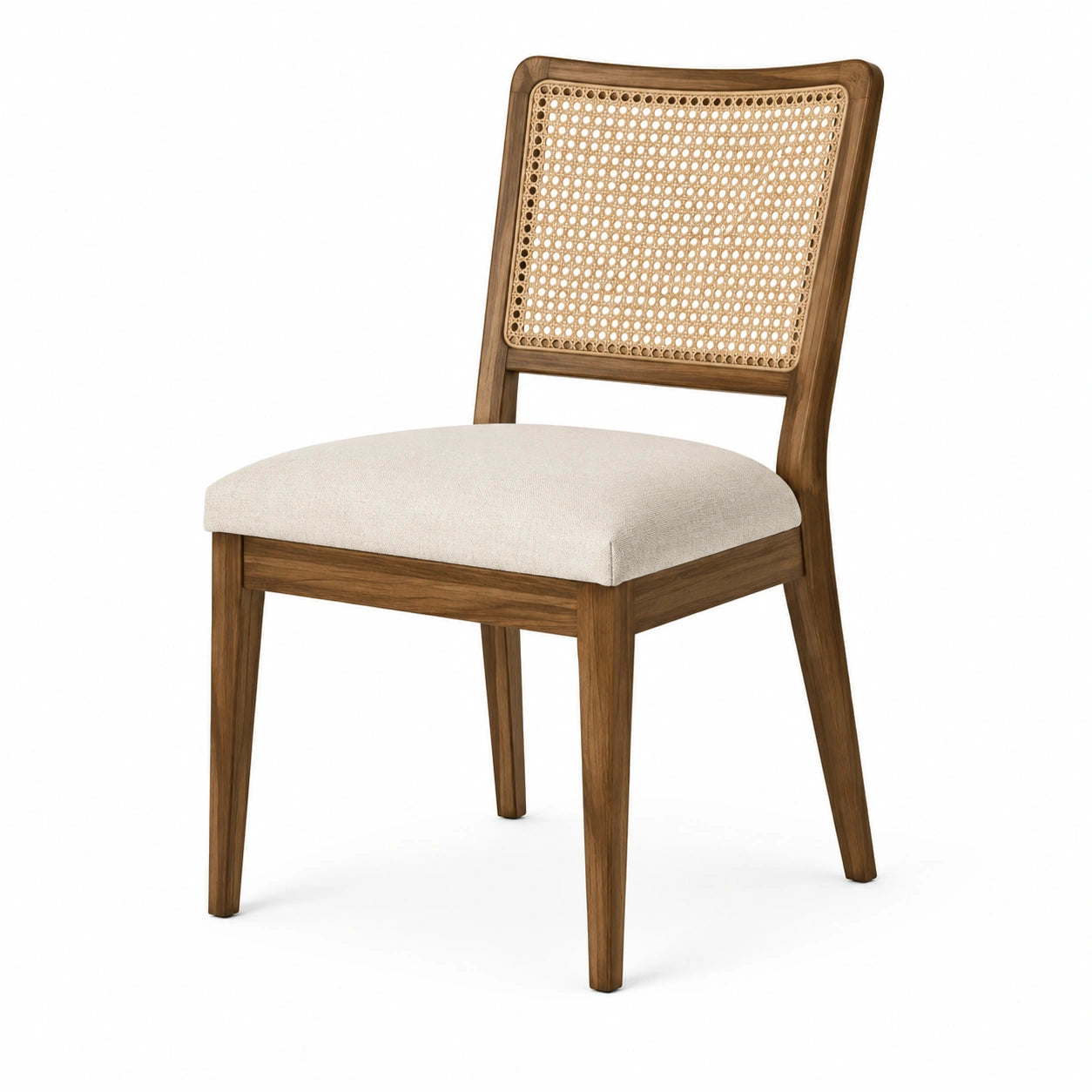 Chaise de salle à manger en bois marron avec cannage naturel et assise beige, 50 × 56 × 84 cm