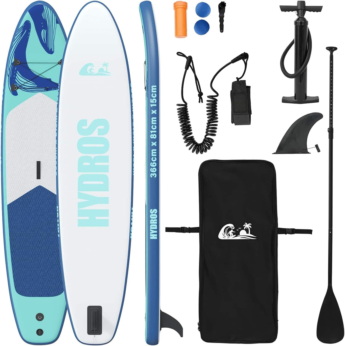 vidaXL Planche à pagaie Gonflable HYDROS 366 x 81 x 15 cm Turquoise, Planche à pagaie, Gonflable résistante UV pour Adultes