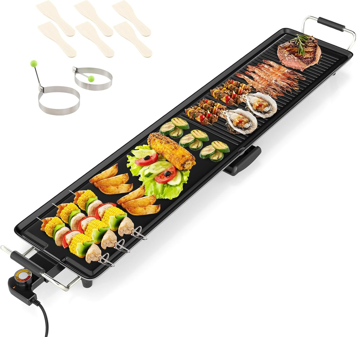 GOPLUS Plancha Électrique XXL 1800W, Thermostat Ajustable, Plancha Grille Table Antiadhésive & Lavable avec Poignée Rembourrée