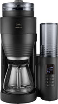 Melitta Cafetière à Filtre AromaFresh Glass Basic X Noire, avec Moulin à grains en Céramique Intégré, Fonction Minuteur, capacité 10 tasses