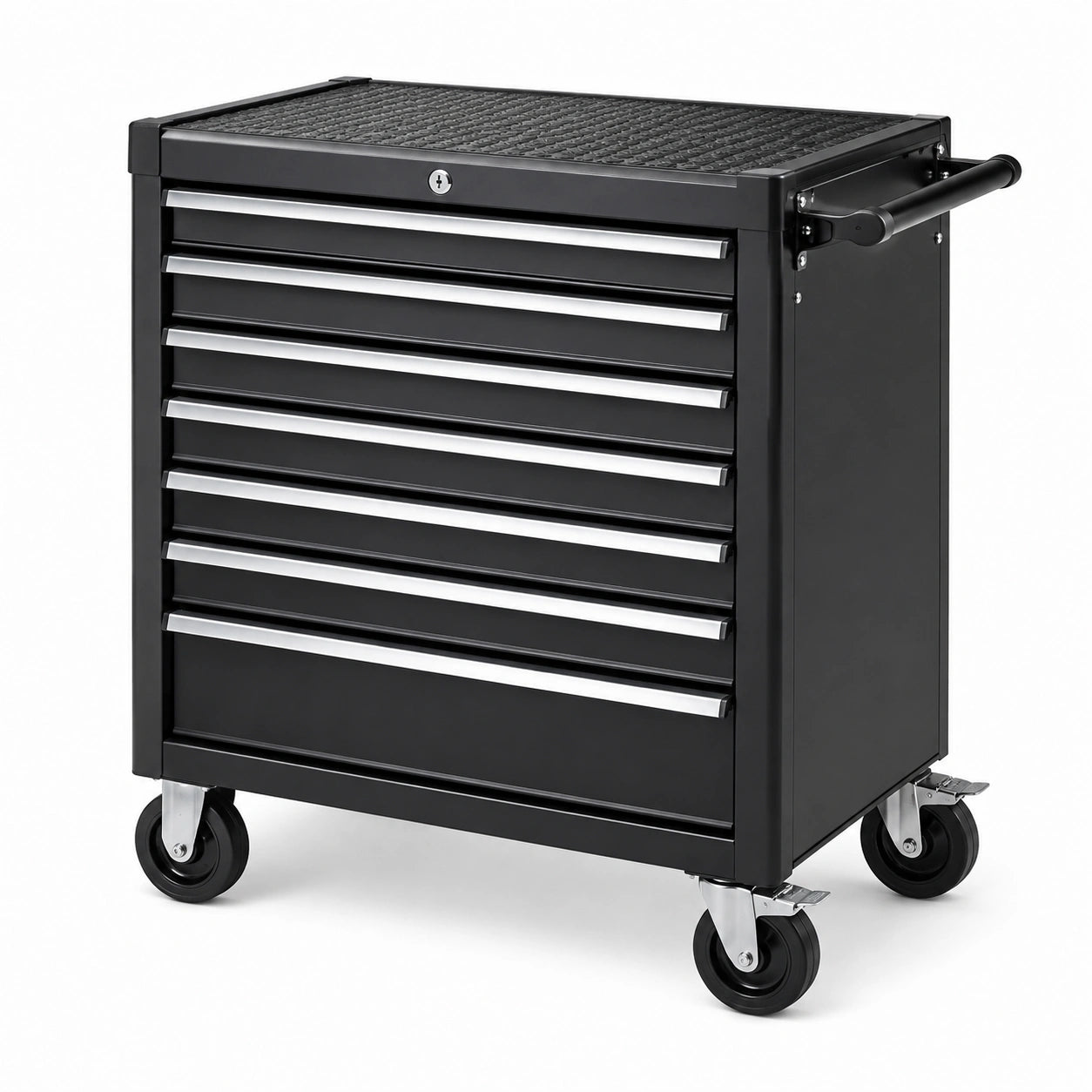 Servante d'atelier mobile verrouillable à 7 tiroirs en acier noir et argenté – 77 × 46 × 97 cm
