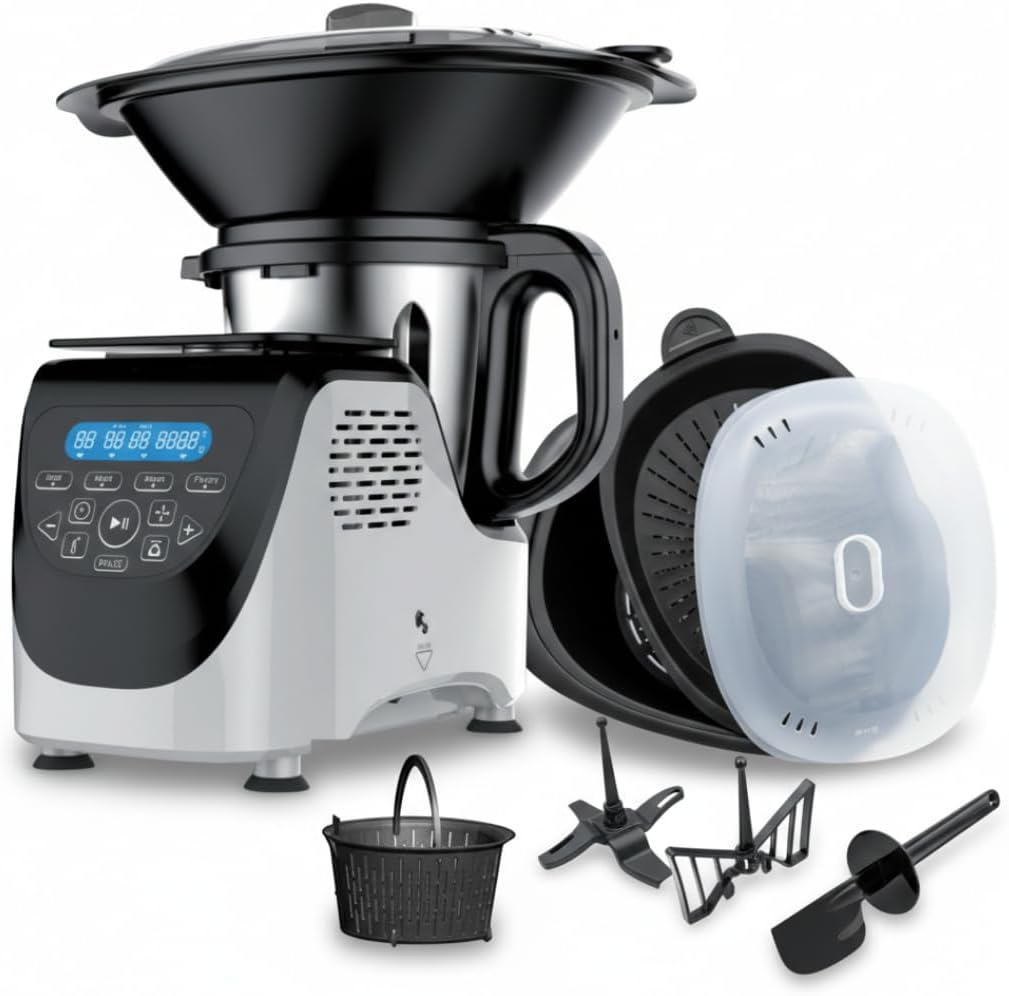 Robot de cuisine Chef O Matic Kitchen Robot, 1000 W, 3 L, 3 500 tr/min, plusieurs accessoires, 10 vitesses, robot multifonction, Écran tactile LED