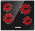 Plaque Vitrocéramique 60cm 6000W 4 Feux Encastrable, Plaque Électrique 4 Feux, Plaque de Cuisson Électrique 4 Feux, Avec Commande Tactile