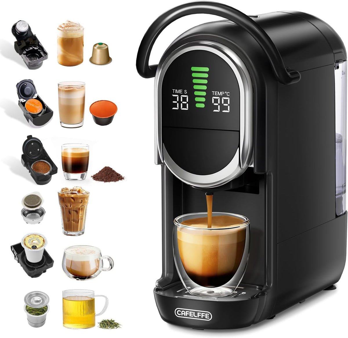 Cafelffe Machine à Café Multi-Capsules MK-609S 6 en 1, 7 tailles de tasse, machine expresso 19 bars
