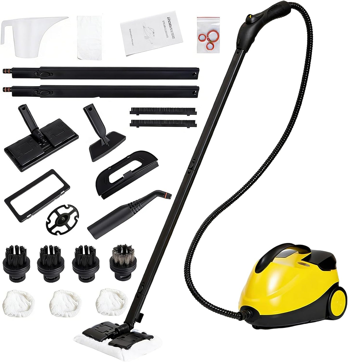 Nettoyeur vapeur 2000W avec 23 accessoires, pression vapeur réglable jusqu'à 4 bar sur la poignée, réservoir 1,5 L