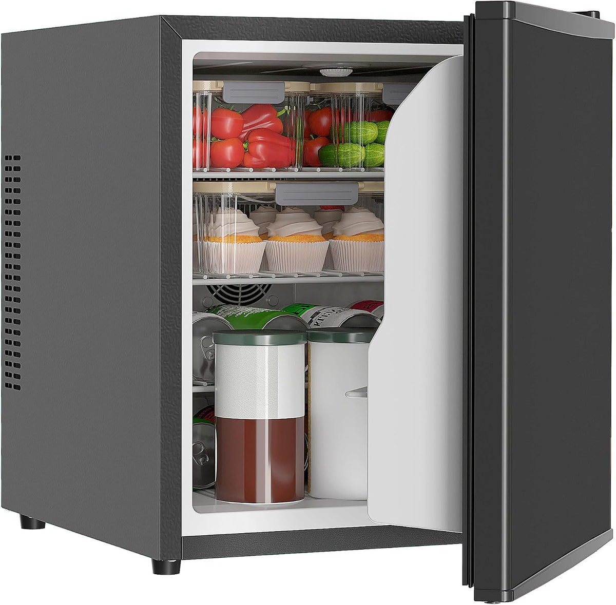 HOMCOM Mini réfrigérateur 44L/46 canettes Noir, Thermostat réglable, étagères, éclairage intérieur, patins de pied, pour bureau, dortoir