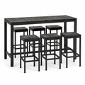 Table de bar noire 120 × 40 × 100 cm avec 6 tabourets 30 × 30 × 70 cm en bois et métal