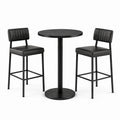 Ensemble noir avec table ronde Ø 90 × H 105 cm et 2 chaises hautes 44 × 50 × 96 cm, métal, similicuir et finition effet marbre