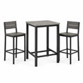 Ensemble table de bar et 2 chaises hautes noir et gris, table 60 × 60 × 90 cm