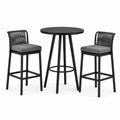 Ensemble de bar de jardin 3 pièces noir et gris avec table ronde Ø 80 × 100 cm et 2 tabourets 48 × 52 × 101 cm