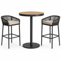 Ensemble de bar 3 pièces noir, marron et beige avec table ronde Ø 70 × H 100 cm et 2 chaises 55 × 56 × 100 cm