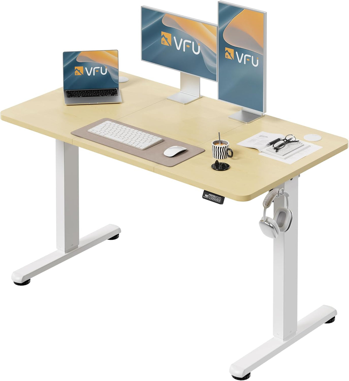 Bureau Assis Debout Électrique 120 x 60 cm, Bureau Électrique Réglable en Hauteur avec Fonction Mémoire et Système Anti-Collision, Table Assis-Debout