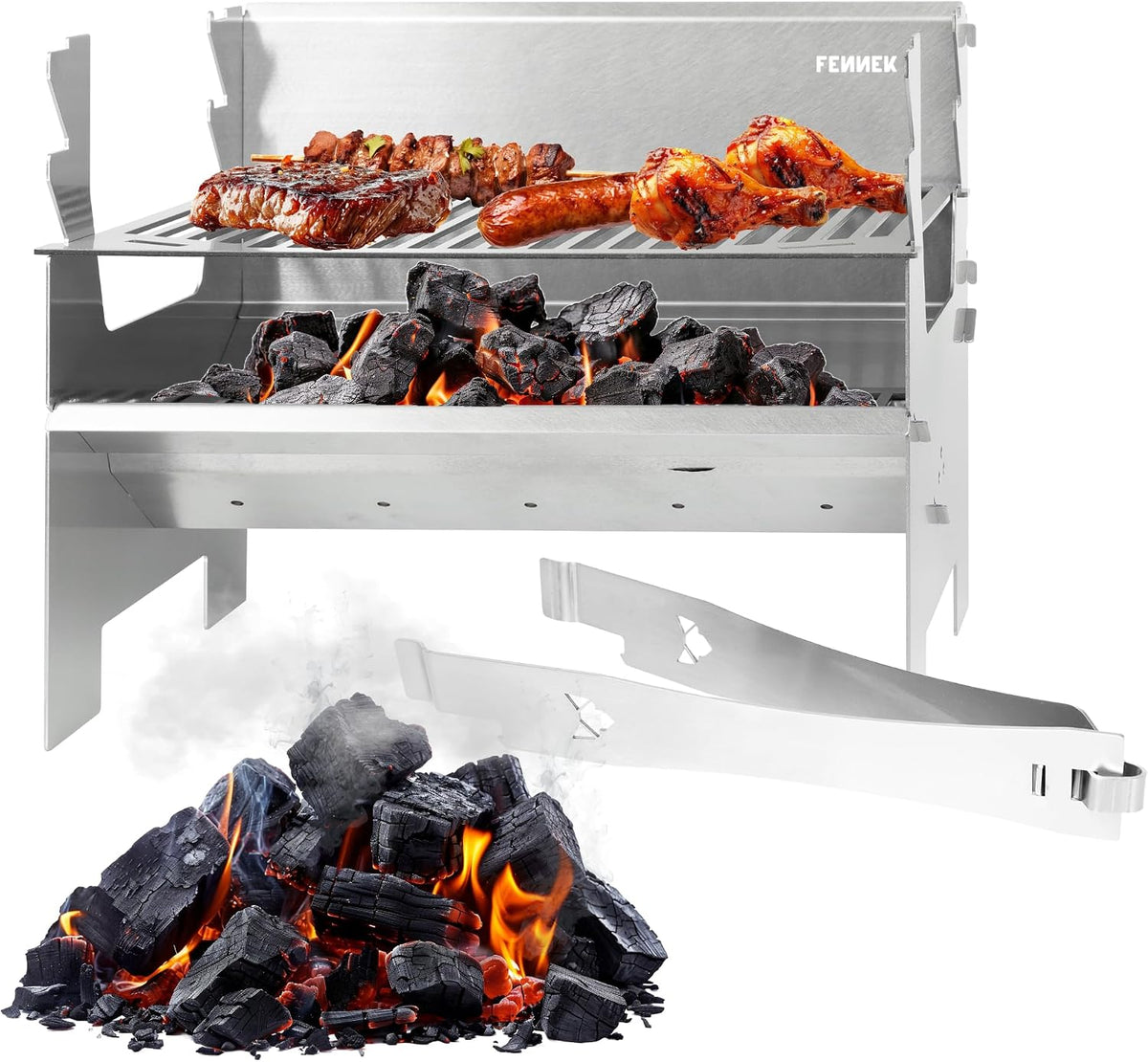 FENNEK 2.0, Barbecue au Charbon de Bois, Acier Inoxydable, Portable/démontable
