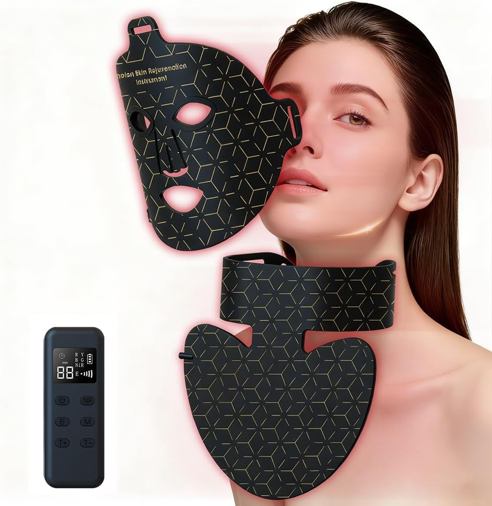 hzexun Masque De Beauté Avec Infrarouge Proche, Masque Lumineux 8 Couleurs Pour Visage Cou, USB Rechargeable, Minuterie