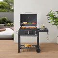 casa.pro Chariot de Barbecue au Charbon de Bois avec Grille Réglable en Hauteur Étagère Rabattable Thermomètre Ouvre-Bouteille Acier Inoxydable