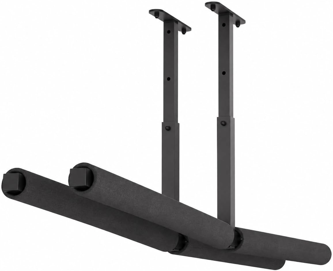 QLS Lot de 2 étagères suspendues pour plafond, échelle, kayak, planche de surf, rangement d'outils - Noir