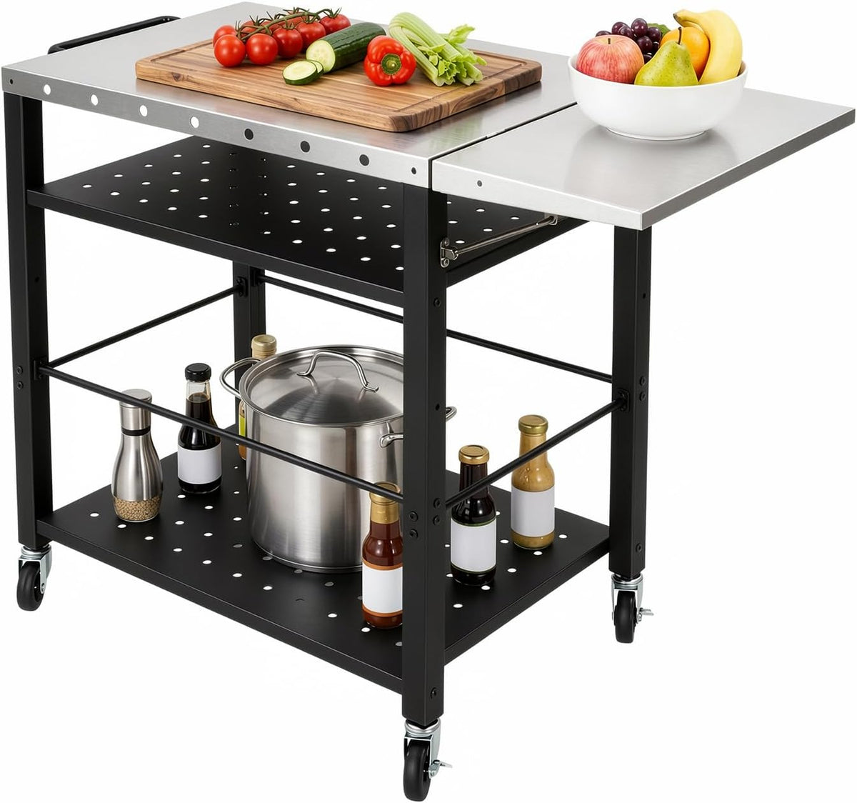 Table de barbecue mobile, 80 x 50 x 79,3 cm, chariot de barbecue d'extérieur avec 4 roues