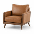 Fauteuil rétro moderne en bois brun et revêtement aspect cuir cognac, 80 x 85 x 88 cm