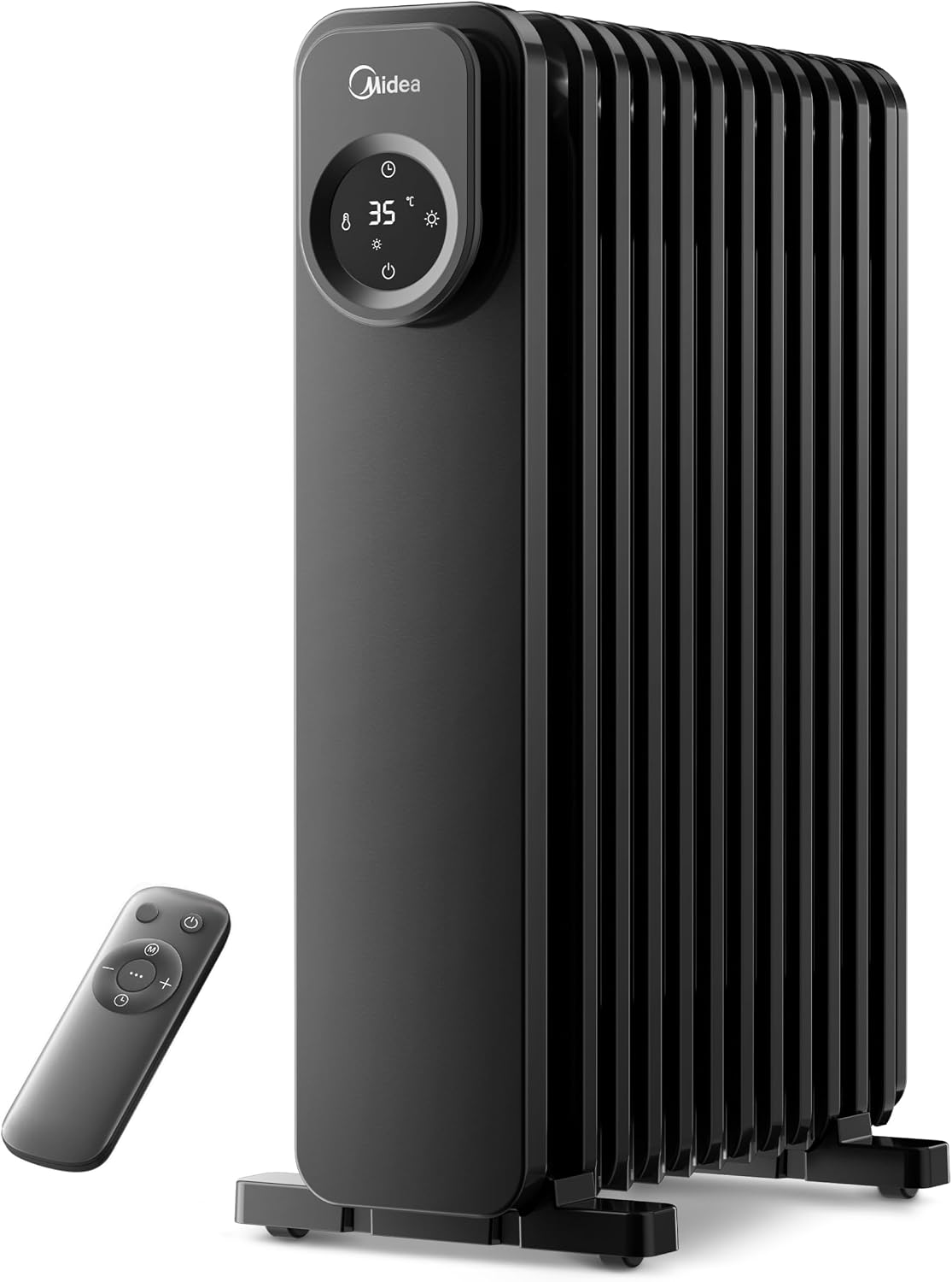 Midea Radiateur à Bain D'huile, 2300W, 11 Ailettes, Télécommande, Noir, Chauffage Rapide, 3 Niveaux 1000/1300/2300W, Minuterie 24h, Écran Tactile LED