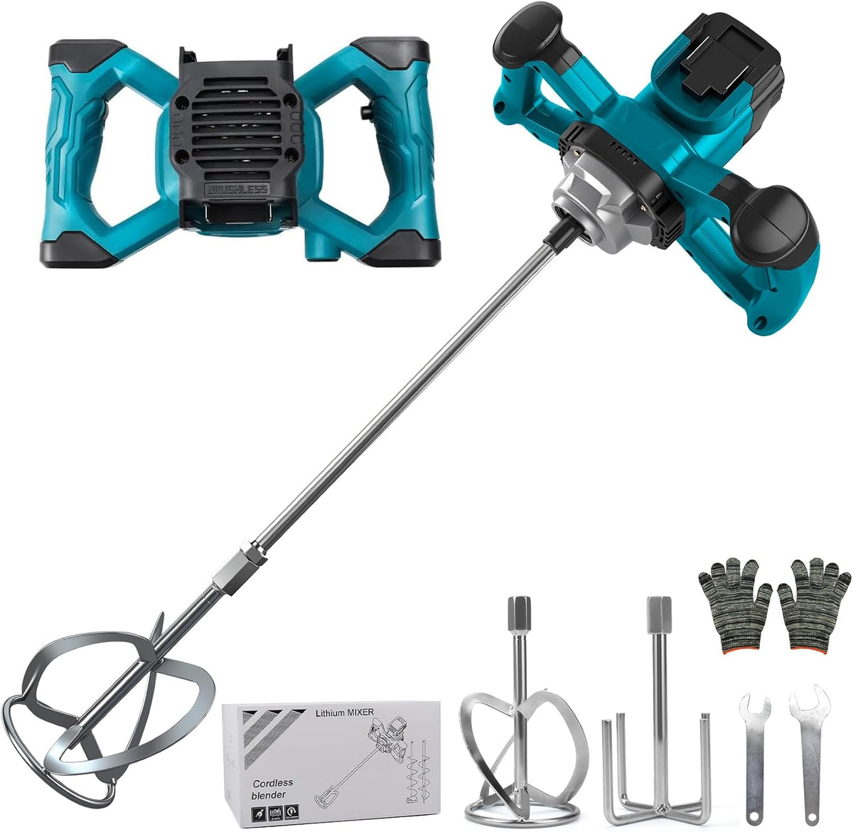 Malaxeur Mortier Compatible avec Batterie Makita, 3200 W batteur de mortier de couleur, max 680 tr/min