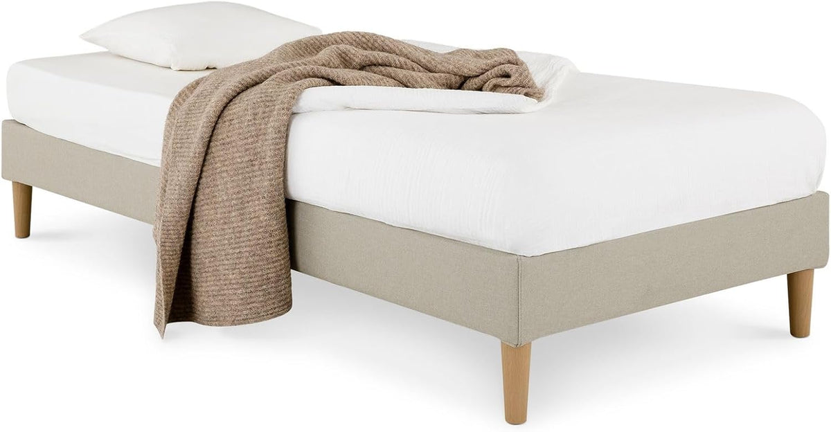 IDIMEX Sommier tapissier PAIMPOL 90 x 190 cm Structure en Bois et revêtement en Tissu Beige
