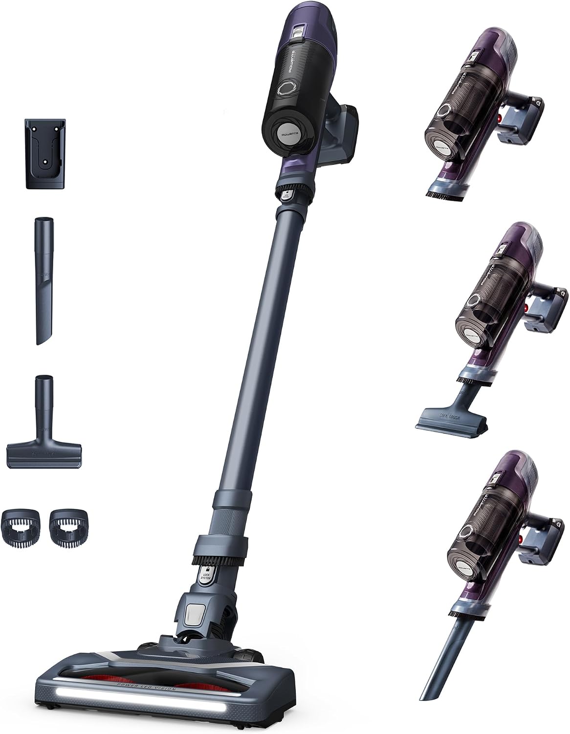 Rowenta X-Pert 6.60 - Aspirateur Balai sans Fil - Violet, Nettoyage puissant sur tous les sols - Aspirateur voiture efficace - Brosse LED