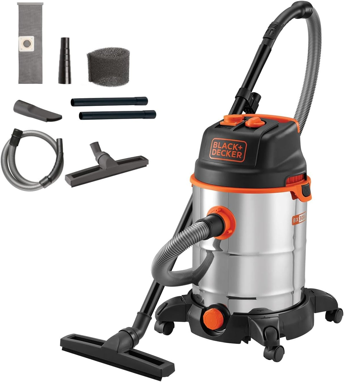 BLACK+DECKER Aspirateur Solides et Liquides BXVC30XTDE avec Prise Outils Électroportatifs (1600 W, 30 litres)
