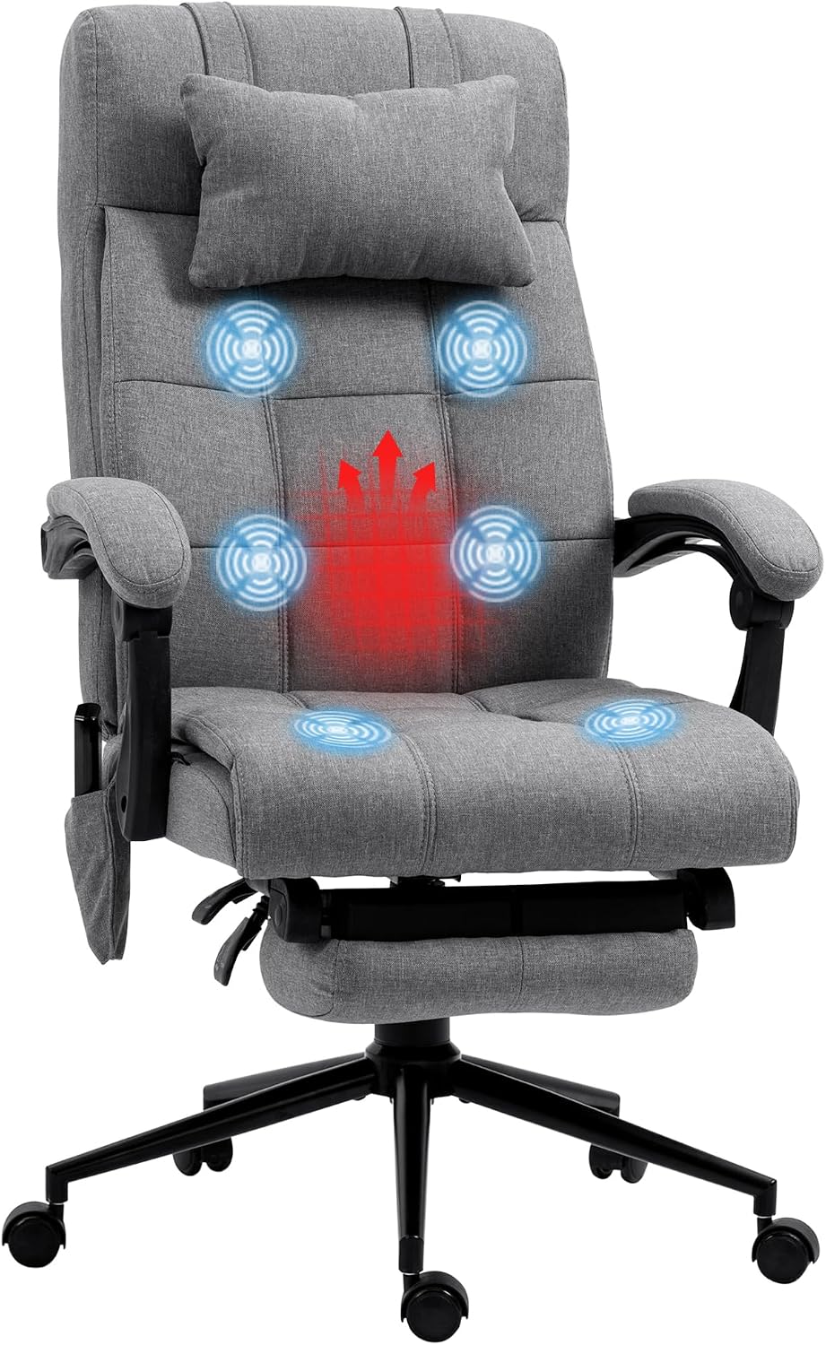 Vinsetto Fauteuil de Bureau avec Massage et Chauffant, Chaise de Bureau Ergonomique, Repose-Pied, vérin à gaz TUV