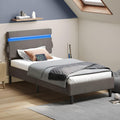 VASAGLE Lit Simple en Métal, 90 x 190 cm, Cadre de Lit, Tête de Lit Rembourré Réglable, Éclairage LED, Prise Port USB et Type-C, Style Moderne