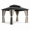 Pavillon de jardin anthracite et beige avec rideaux et double toit en métal, 300 × 300 × 285 cm