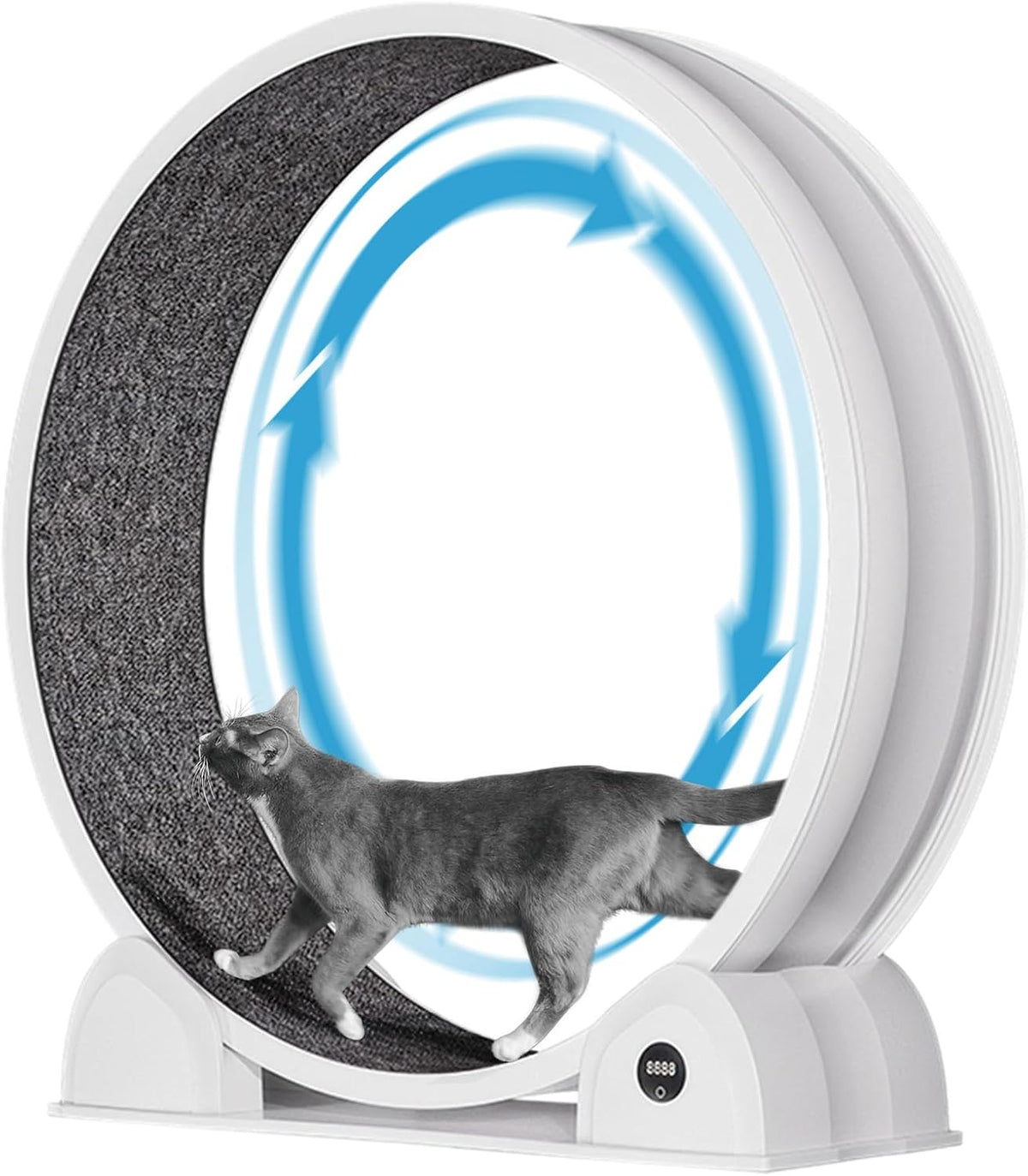 Roue d'exercice pour chat de 114 cm avec podomètre et griffoir pour chat d'intérieur, tapis de course super silencieux avec tapis amovible