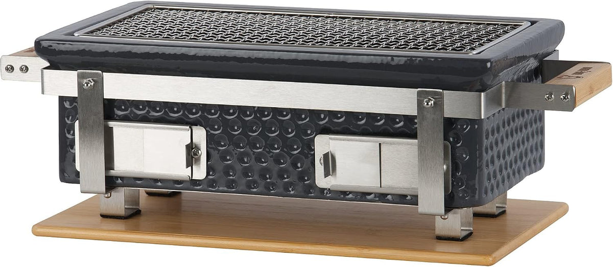 BBQ-Toro Barbecue de table en céramique avec support en bois, 50 x 23 x 17 cm, Hibachi, Barbecue de table sans électricité, Gris