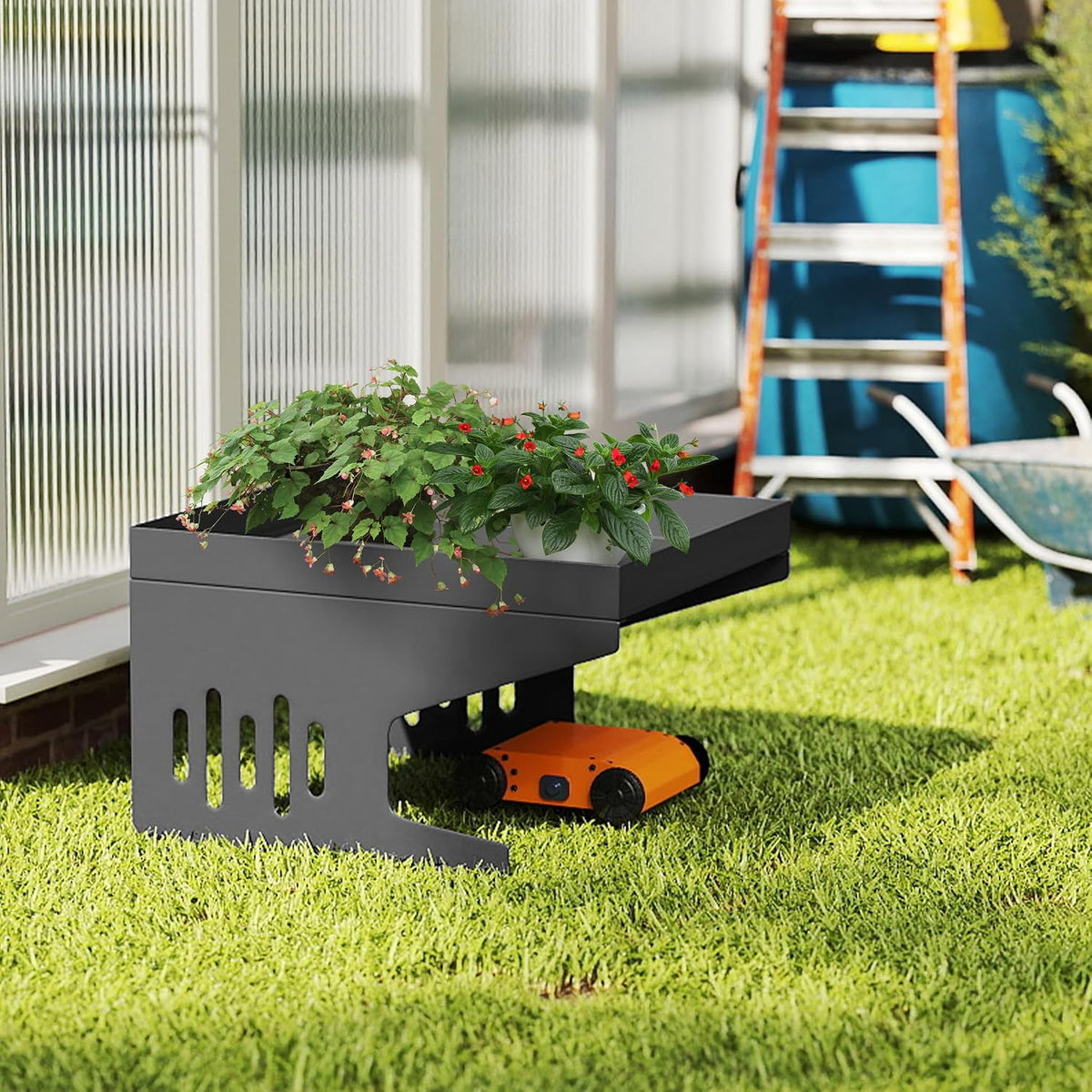 FIVMEN Abri de protection pour robot tondeuse à gazon, garage, toit, en métal, 70 x 60 x 43 cm