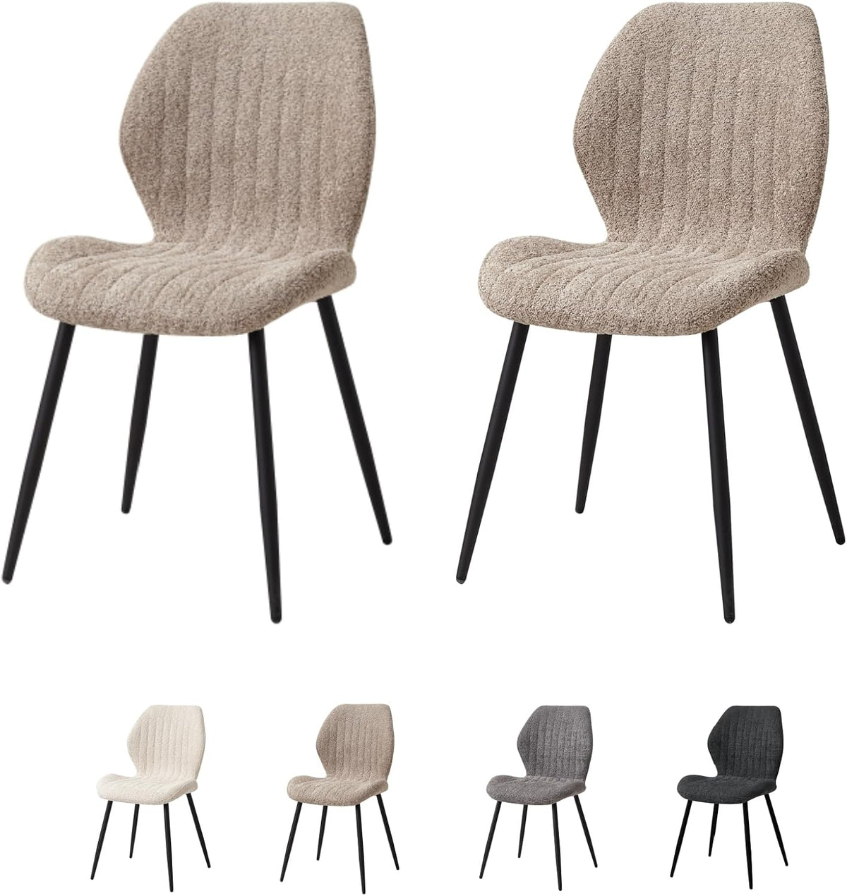 GrandCA HOME Lot de 2 Chaises de Salle à Manger Rembourrées, Chaises de Cuisine Nordiques, Chaises Rembourrées avec Pieds en Métal, Coussin en Tissu