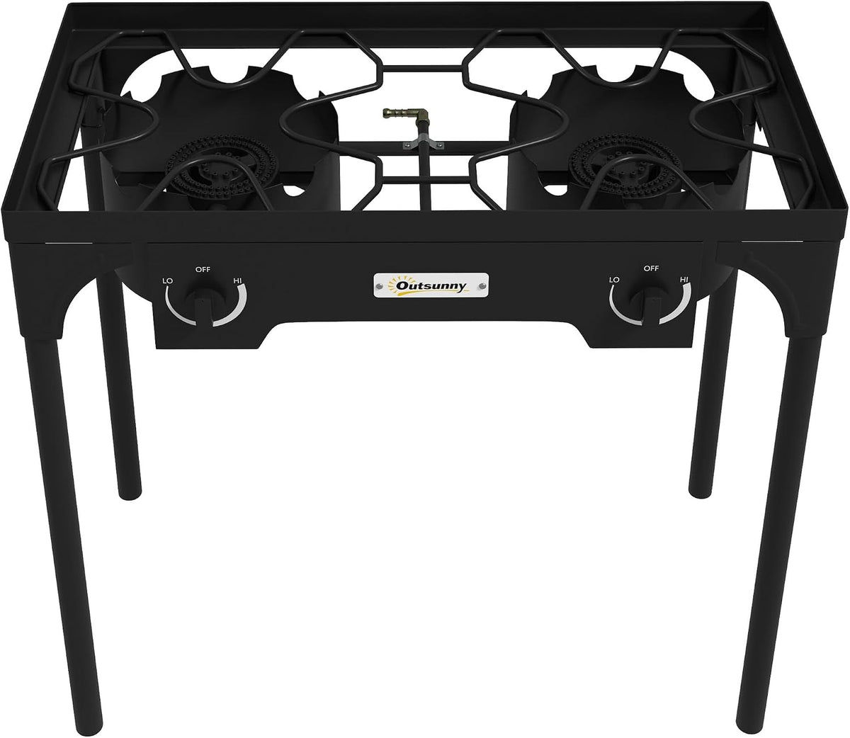 Outsunny Réchaud 2 brûleurs au propane réchaud à gaz portable 92000 BTU/h avec 2 pieds amovibles pour extérieur, camping, métal moulé