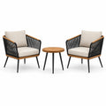 Ensemble de jardin 3 pièces avec 2 fauteuils 74 × 76 × 80 cm et table ronde Ø 50 × 50 cm, noir, beige et marron clair